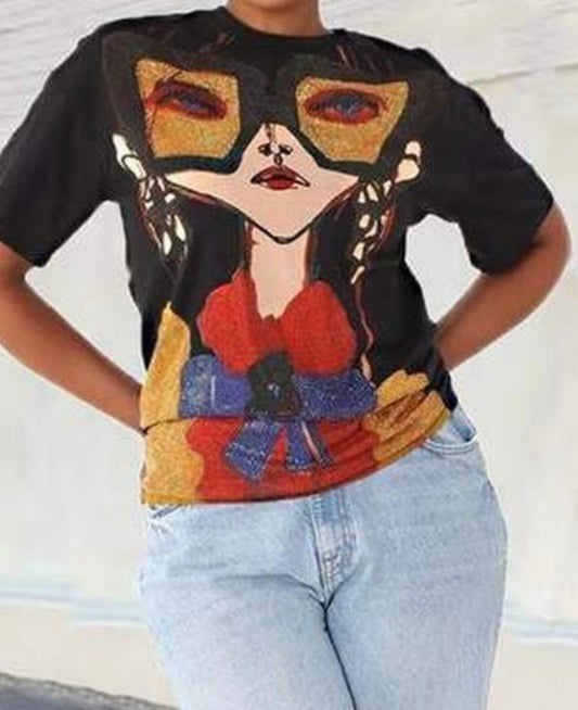 Rhinestone Graphic Tee Short Sleeve